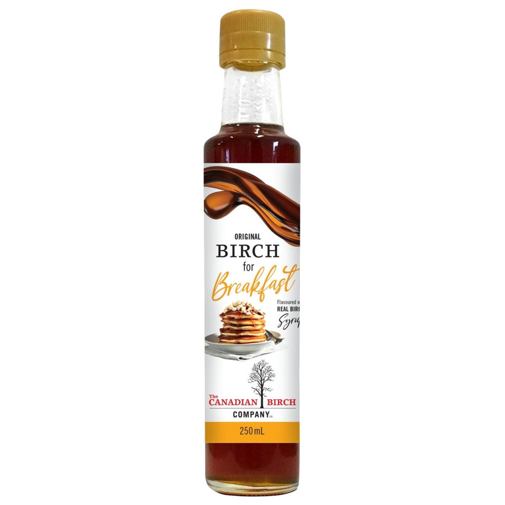 Birch for Breakfast breakfast and table syrup, in original flavor, which is flavored by our  Gold Birch Syrup, in 250 ml size.