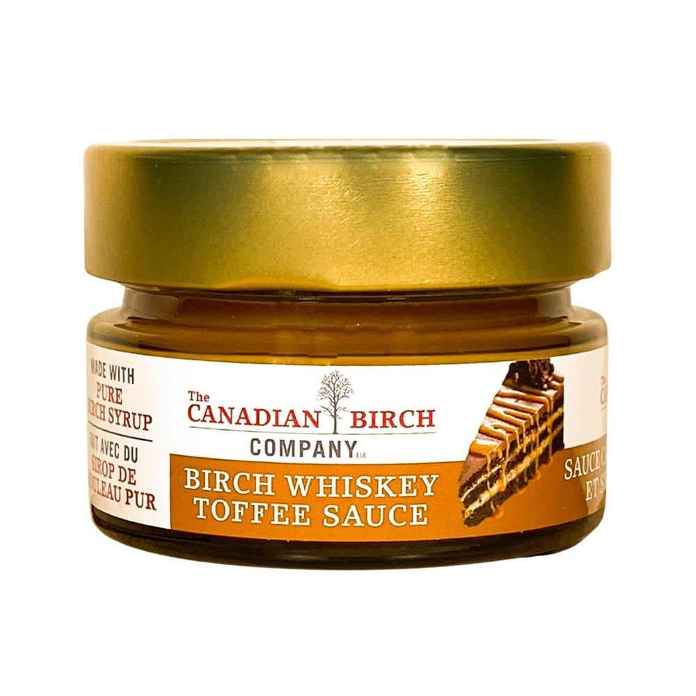 
                  
                    Load image into Gallery viewer, Taster size of Birch Whiskey Toffee Sauce has a decadent picture of a chocolate turtle cheesecake on the label.e
                  
                